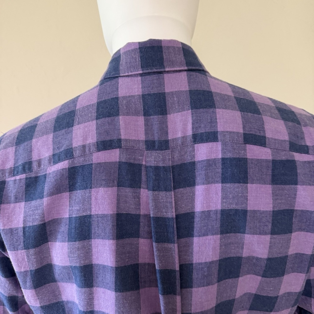Peter Millar Purple Navy Plaid Cotton Flannel Button-Up Men Shirt size M - Picture 9 of 14